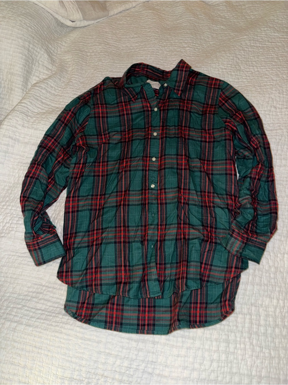 Womens Green and Red Plaid Button-Up Shirt